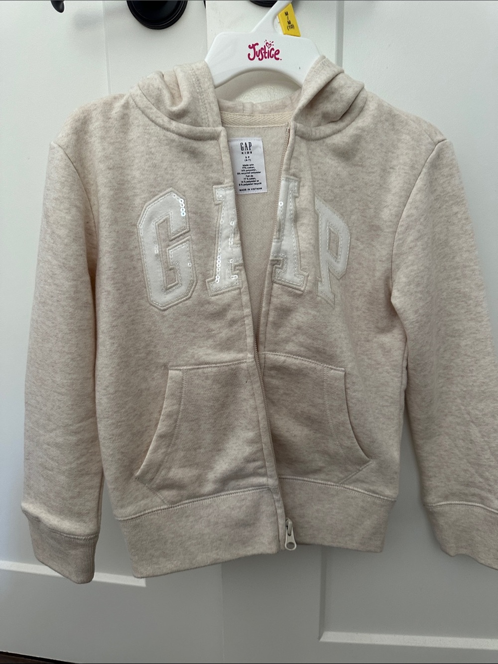 GAP Cream Sequin Logo Zip Hoodie Size small
